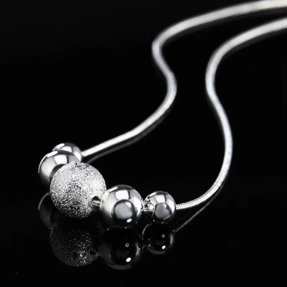 Sterling Silver Bead Snakechain Pendant Necklace - Picture 4 of 4